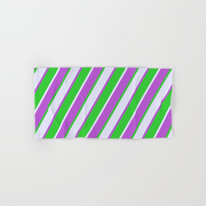Lavender, Orchid, and Lime Green Colored Lined/Striped Pattern Hand & Bath Towel