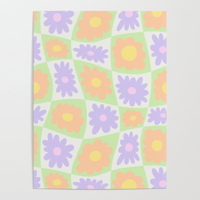 Cute colorful retro Y2K floral art flower pattern Poster