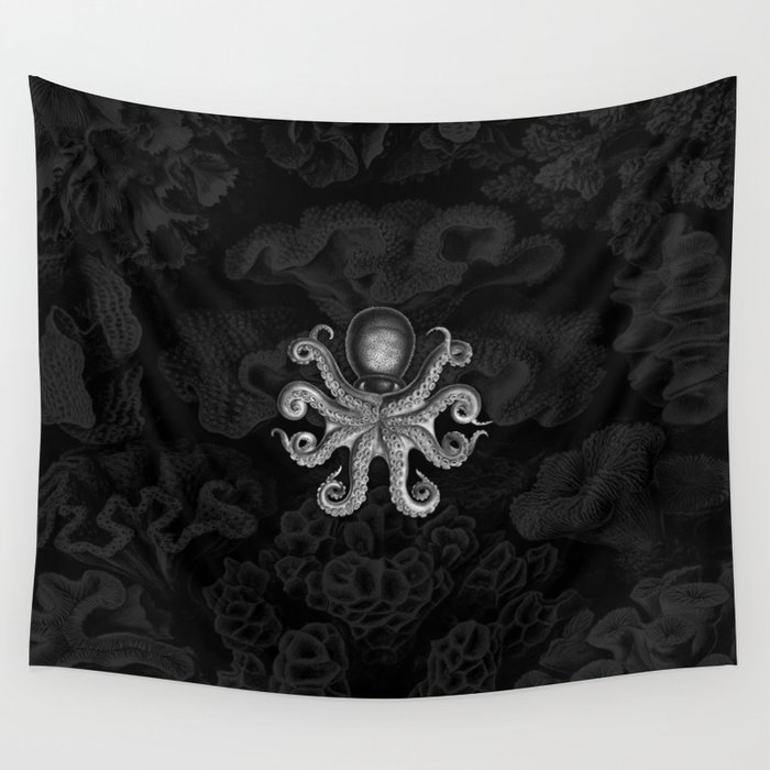 Octopus2 (Black & White, Square) Wall Tapestry