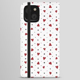 Dots and heart pattern in grey and red iPhone Wallet Case