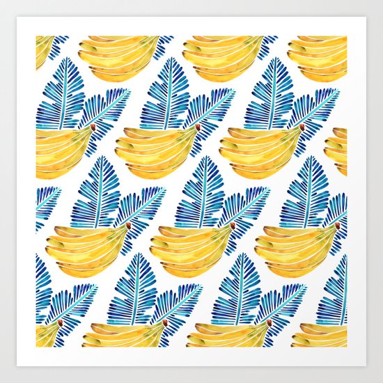 Banana Bunch – Navy Leaves Art Print