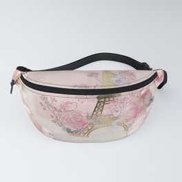 Paris Pink Roses Eiffel Tower Floral Pink Flowers Home Decor Fanny Pack