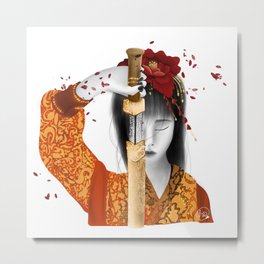 Geisha with sword Metal Print