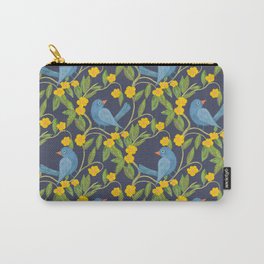 Blue birds on tree branches with yellow flowers seamless pattern Carry-All Pouch
