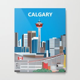 Calgary, Alberta, Canada - Skyline Illustration by Loose Petals Metal Print | Canada, Calgarytower, Alberta, Stadium, Poster, Print, Calgarystadium, Tower, Calgary, Graphicdesign 