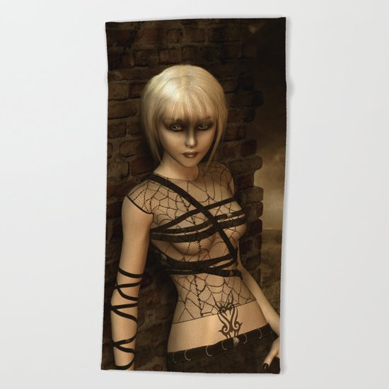 Sad Gothic Girl awaiting the storm Beach Towel