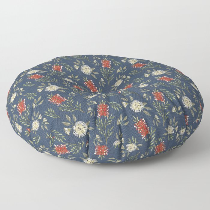 Bottlebrush & Gum Blossom - Navy 1 Floor Pillow