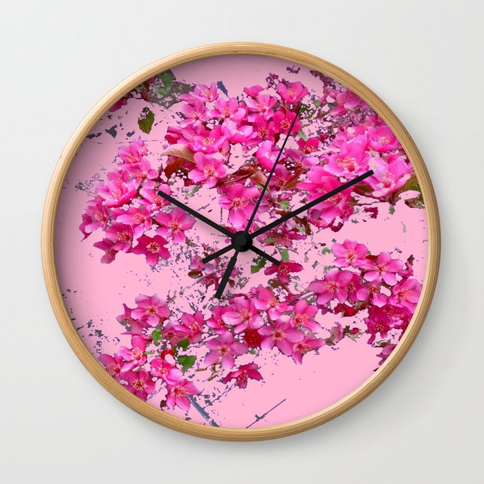 Decorative Pink Crab Apple Blossoms Spring Art Wall Clock