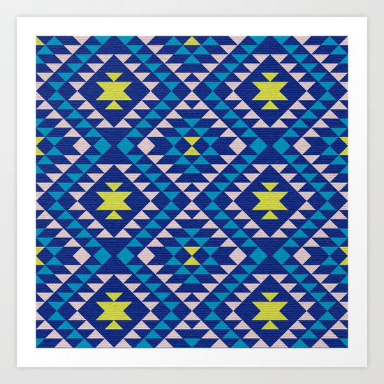 Tribal geometric pattern - blue Art Print