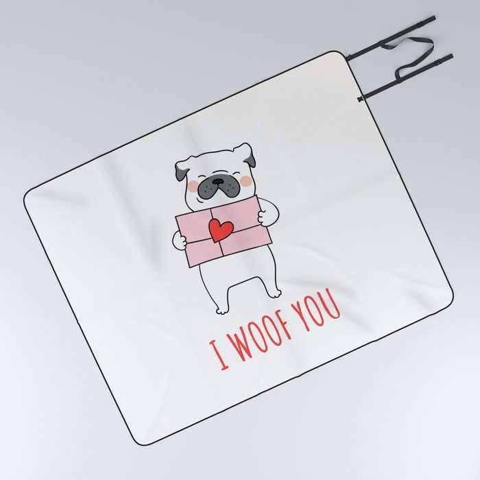 cute funny cartoon dog love letter gift heart Valentine's day Picnic Blanket