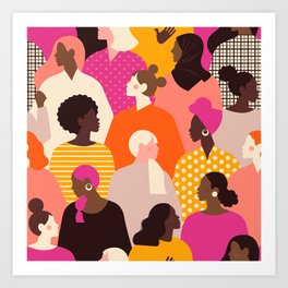 Female diverse faces pink Art Print