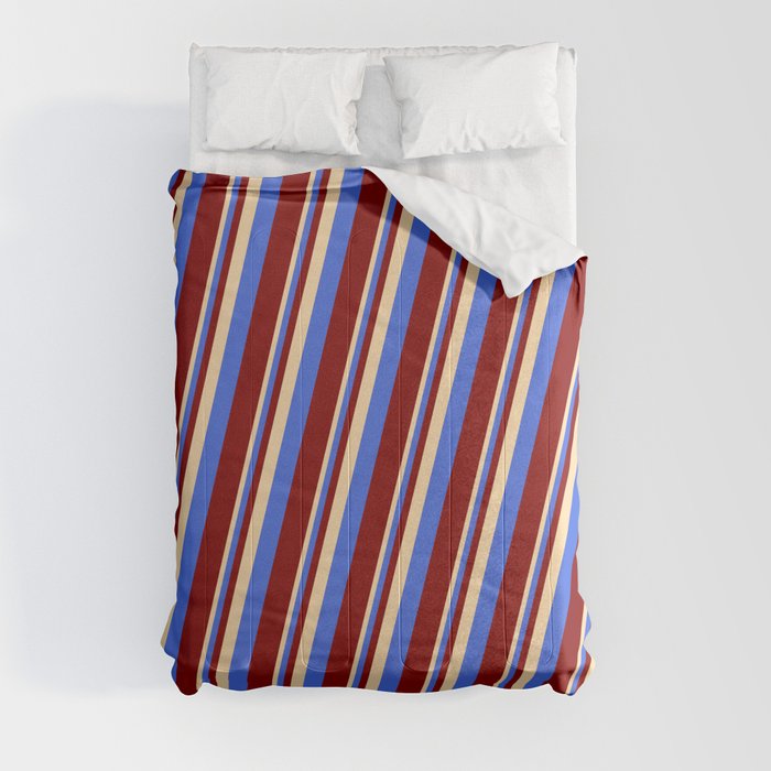 Tan, Royal Blue, and Maroon Colored Lines Pattern Comforter