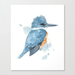 Belted Kingfisher watercolor Canvas Print | Animal, Birdwatcher, Wildlife, Kingfisher, Bird, Realism, Watercolor, Painting, Blue, Nature 