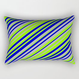 [ Thumbnail: Chartreuse, Blue, and Dark Gray Colored Lined Pattern Rectangular Pillow ]