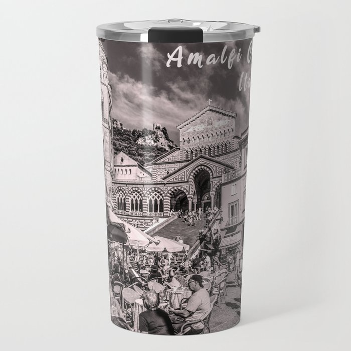 Black And White Italy Amalfi Cathedral ,Amalfi Coast,City,Architecture,Travel,Italian,Holiday, Travel Mug
