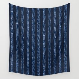 Indigo blue graphic herringbone stitch seamless pattern. Wall Tapestry