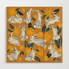 Bunnies & Blooms - Ochre & Teal Palette Wood Wall Art