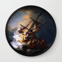 REMBRANDT van Rijn (Dutch, 1606-1669) - Title: The Storm on the Sea of Galilee - Date: 1633 - Style: Baroque, Tenebrism - Genre: Seascape, Religious painting - Media: Oil on canvas - Digitally Enhanced Version (1800 dpi) - Wall Clock