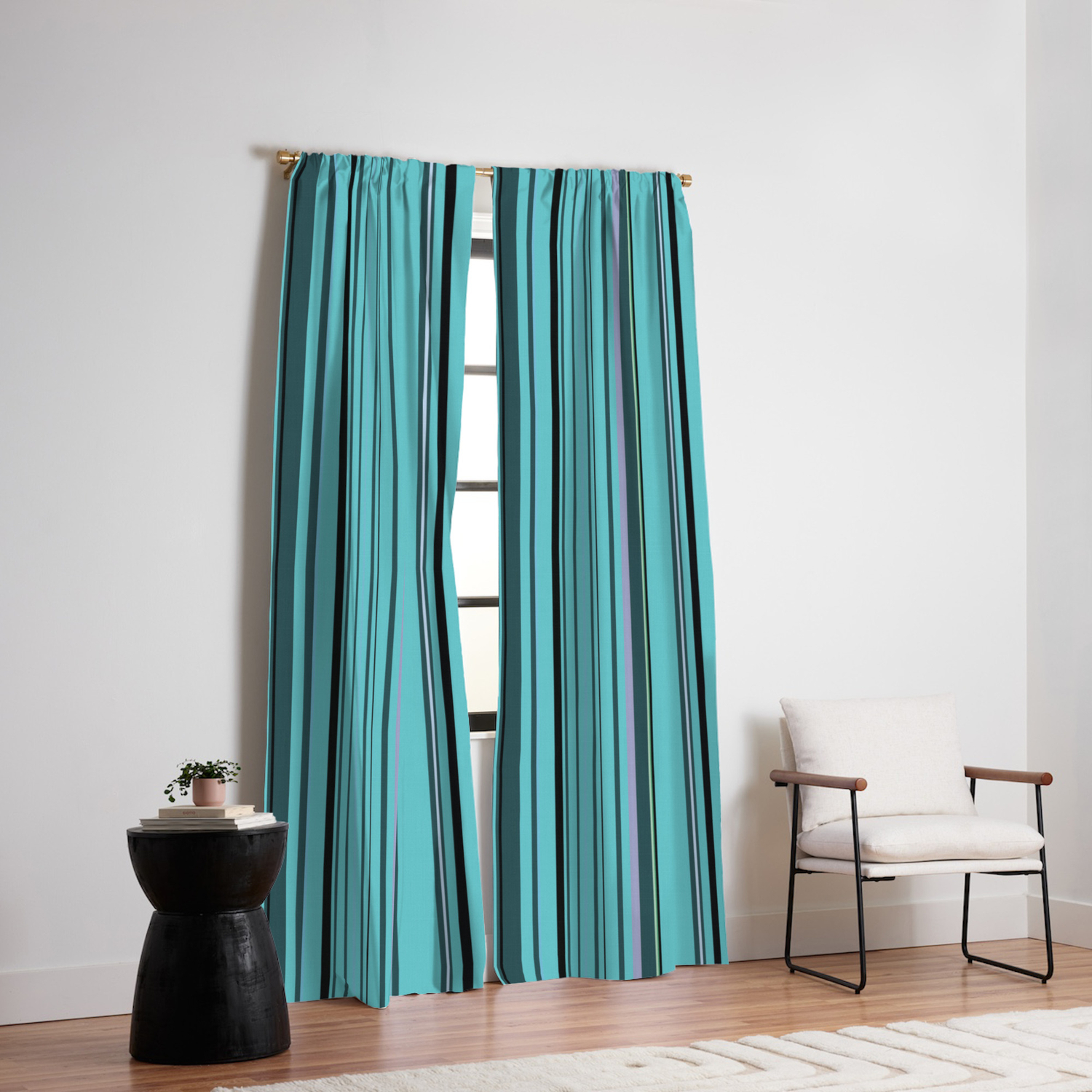 Old Skool Stripes Teal Extra Wide Blackout Curtain By Anguru
