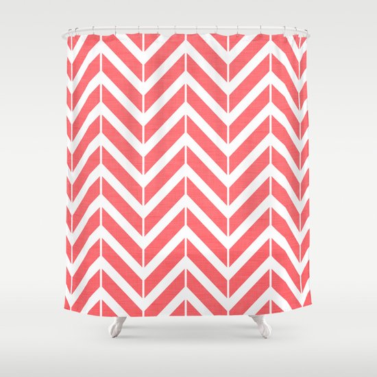 Coral Broken Chevron Shower Curtain