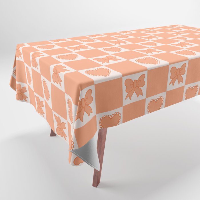 Orange Bow Checkered Print Tablecloth