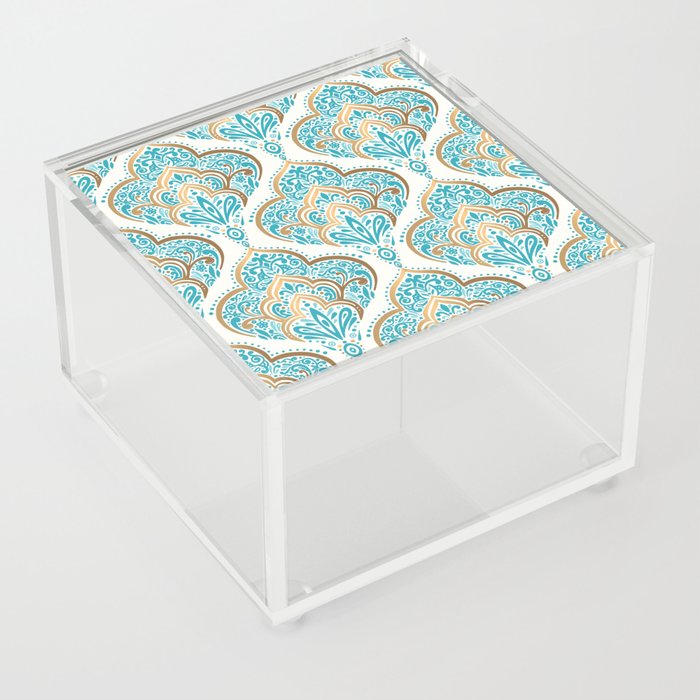 Turquoise Golden Moroccan Baroque Pattern II Acrylic Box