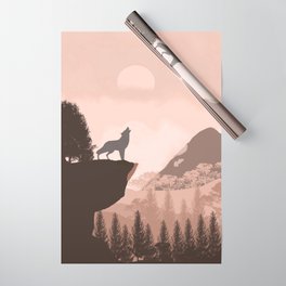 Landscape Wolf Art on pink Backgroung Wrapping Paper