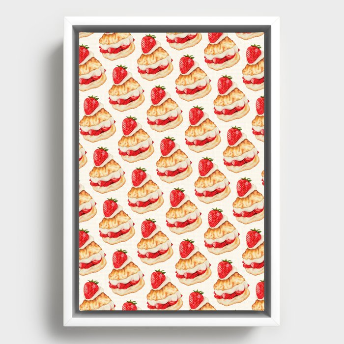 Strawberry Short Cake Pattern - White Framed Canvas