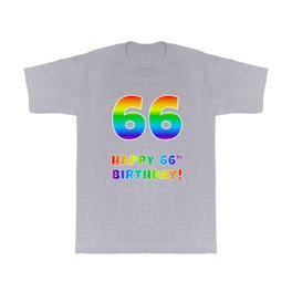 [ Thumbnail: HAPPY 66TH BIRTHDAY - Multicolored Rainbow Spectrum Gradient T Shirt T-Shirt ]