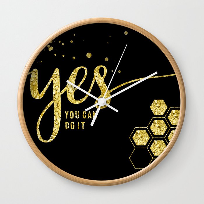 TEXT ART GOLD Yes you can do it Wall Clock
