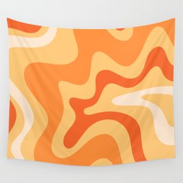 Retro Liquid Swirl Abstract Pattern Square in Tangerine Orange Yellow Tones Wall Tapestry