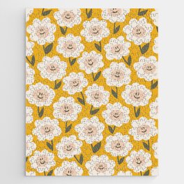 Happy Daisy Flower Print, Sunny Yellow Jigsaw Puzzle