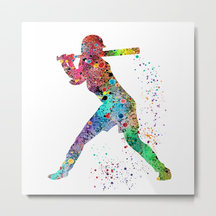 Baseball Softball Player Sports Art Print Watercolor Print Girl's softball Metal Print