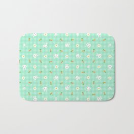 Bunnies, carrots & daisies (Mint green Gingham) Bath Mat