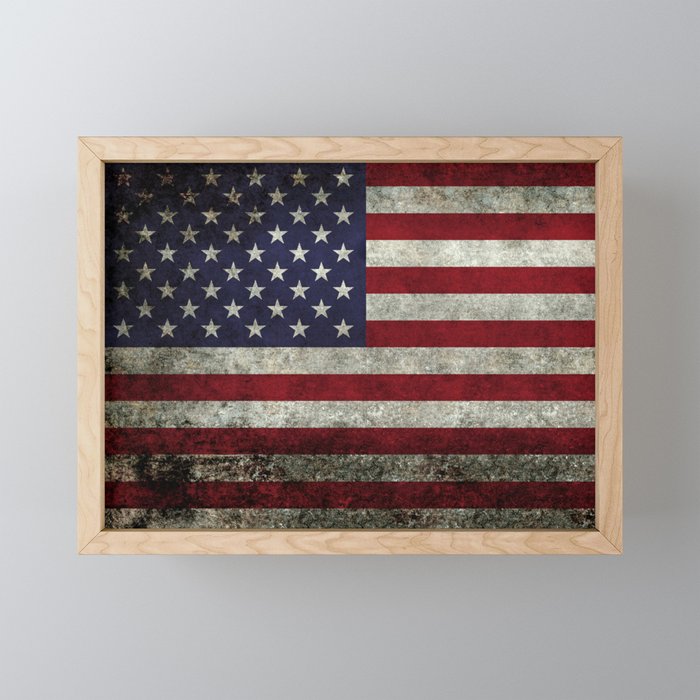 American Flag, Old Glory in dark worn grunge Framed Mini Art Print