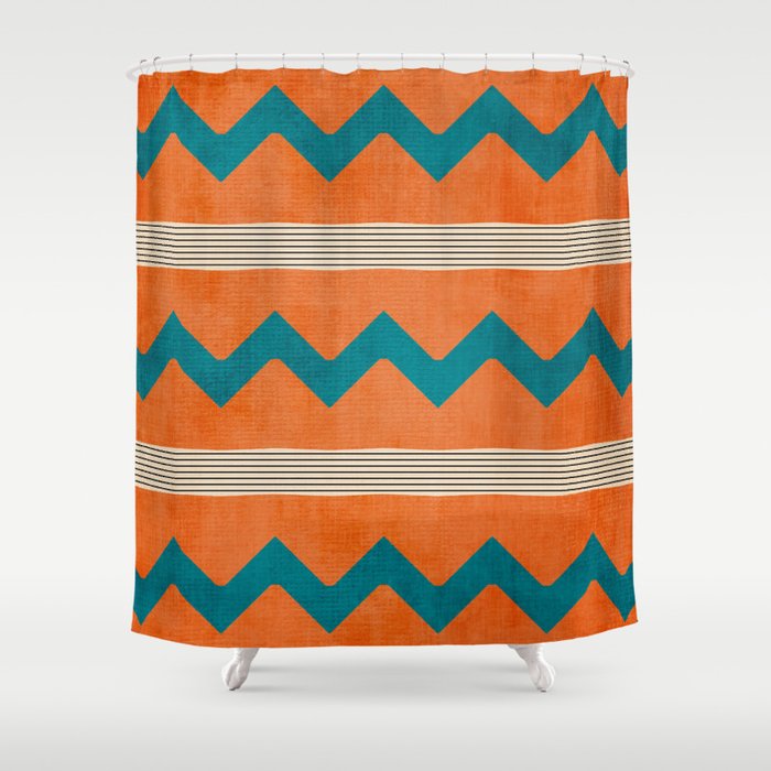 Teal Orange Chevrons Modern Artwork Shower Curtain