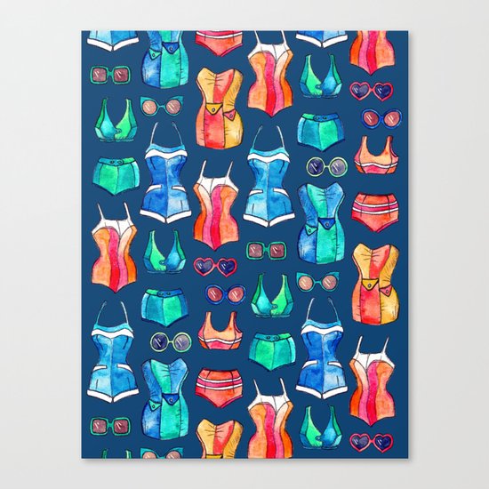 Sixties Swimsuits and Sunnies on dark blue Canvas Print