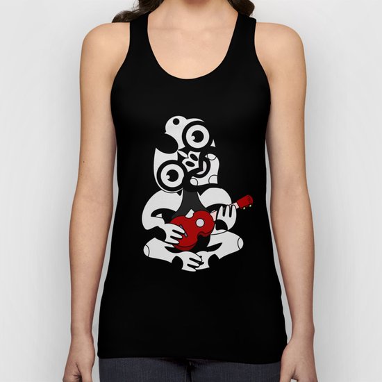 Black and Grey Hei Tiki playing a Ukulele Unisex Tank Top