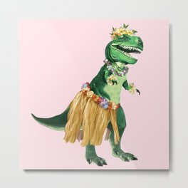 T-Rex The Hawaiian Hula Dancer in Pink Metal Print | Drawing, Bignosework, Acrylic, Cute, Dinosaur, Painting, Madagascar, Huladancer, Watercolor, Dance 