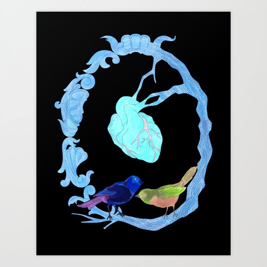 Two birds and a heart Art Print