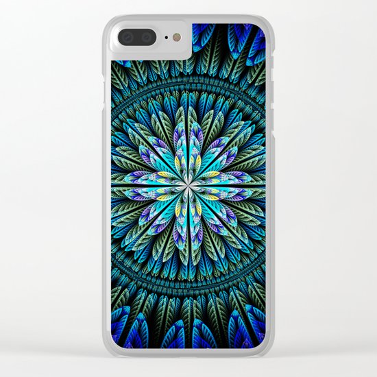 Blue fantasy flower and petals Clear iPhone Case