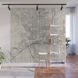 Spokane USA - City Map in Black and White - Minimal Aesthetic Wall Mural