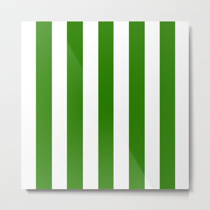 Napier green - solid color - white vertical lines pattern Metal Print