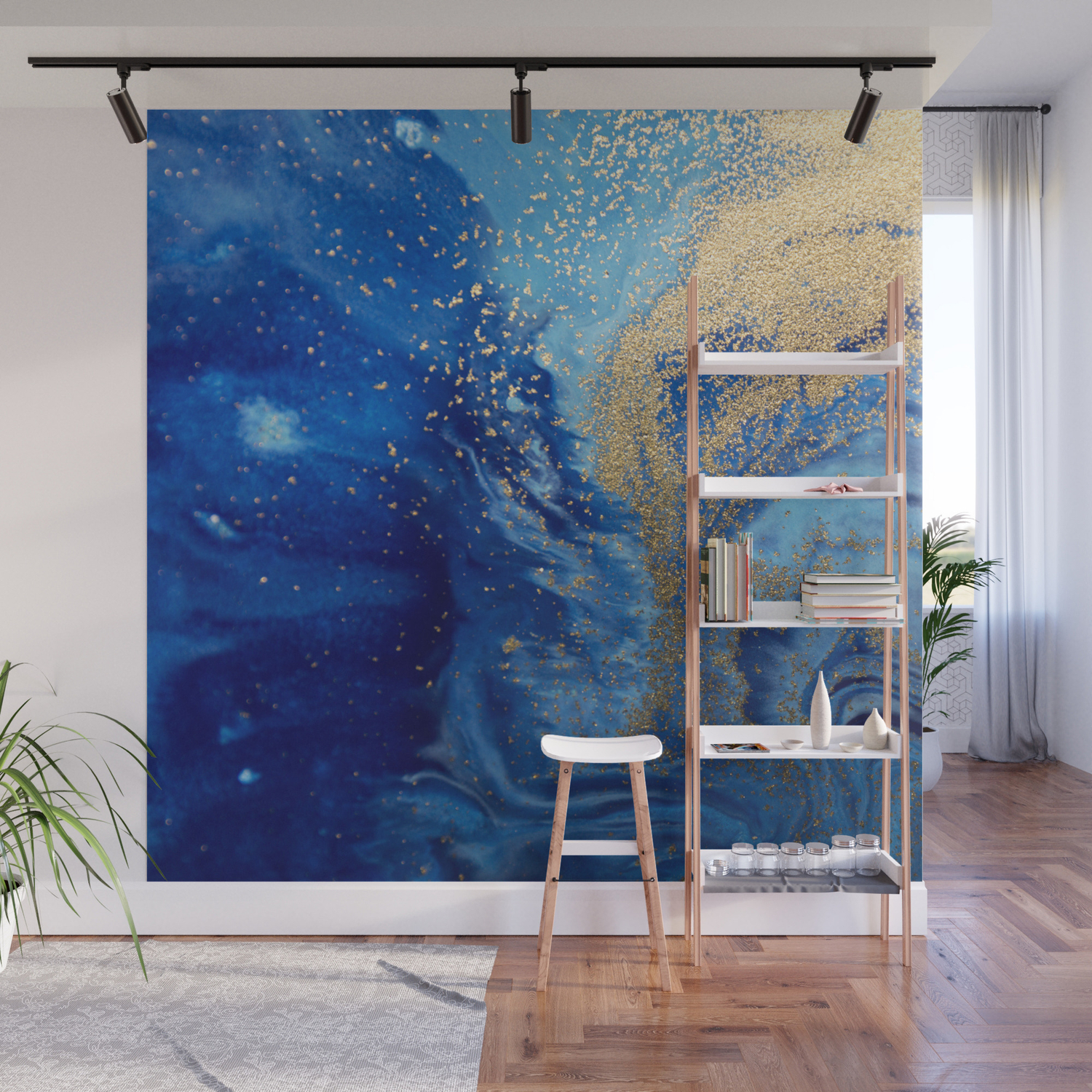 Abstract Pour Painting Liquid Marble Abstract Blue Painting Gold