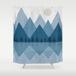 Calming Abstract Geometric Mountains Blue Shower Curtain