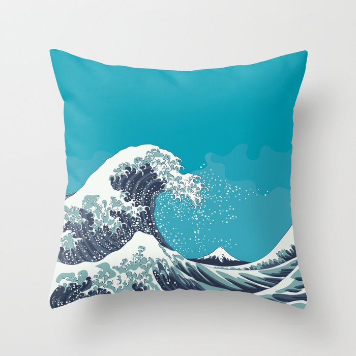 Great Wave and Mount Fuji vintage japanese woodcut style illustration Throw Pillow