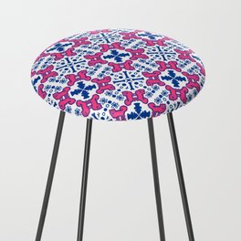 Daisy Dog Walk Retro Bandana Pattern Hot Pink and Navy Blue Counter Stool