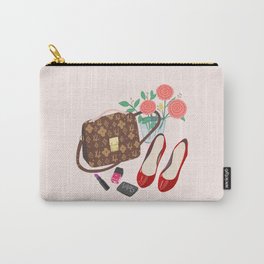 Classic Friday Night, bag, shoes, flower, make up, lipstick art print, girly illustration Carry-All Pouch