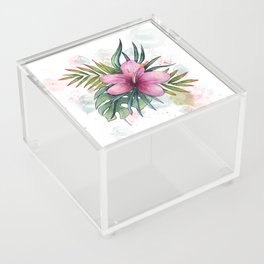 Tropical watercolour flower / Pink Hibiscus / Acrylic Box