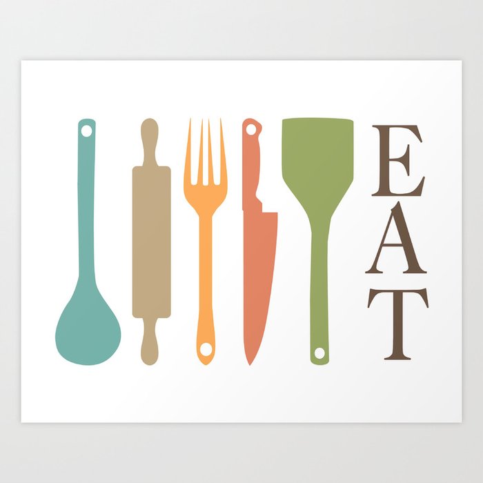 Kitchen Utensils (Green) Art Print for Sale by ArtByDecember